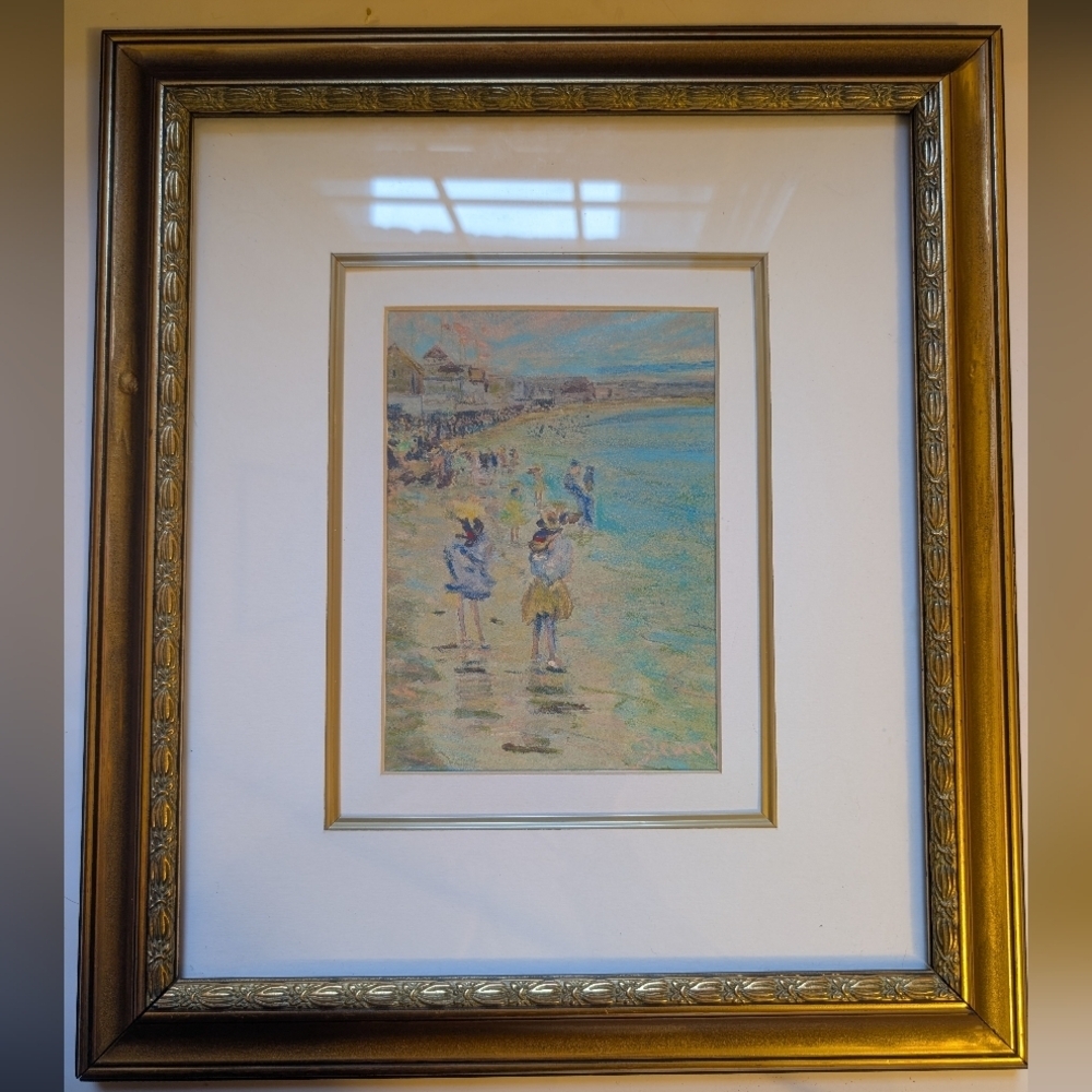 David Drum "The Pavilion at Old Crystal Beach" oil pastel Framed